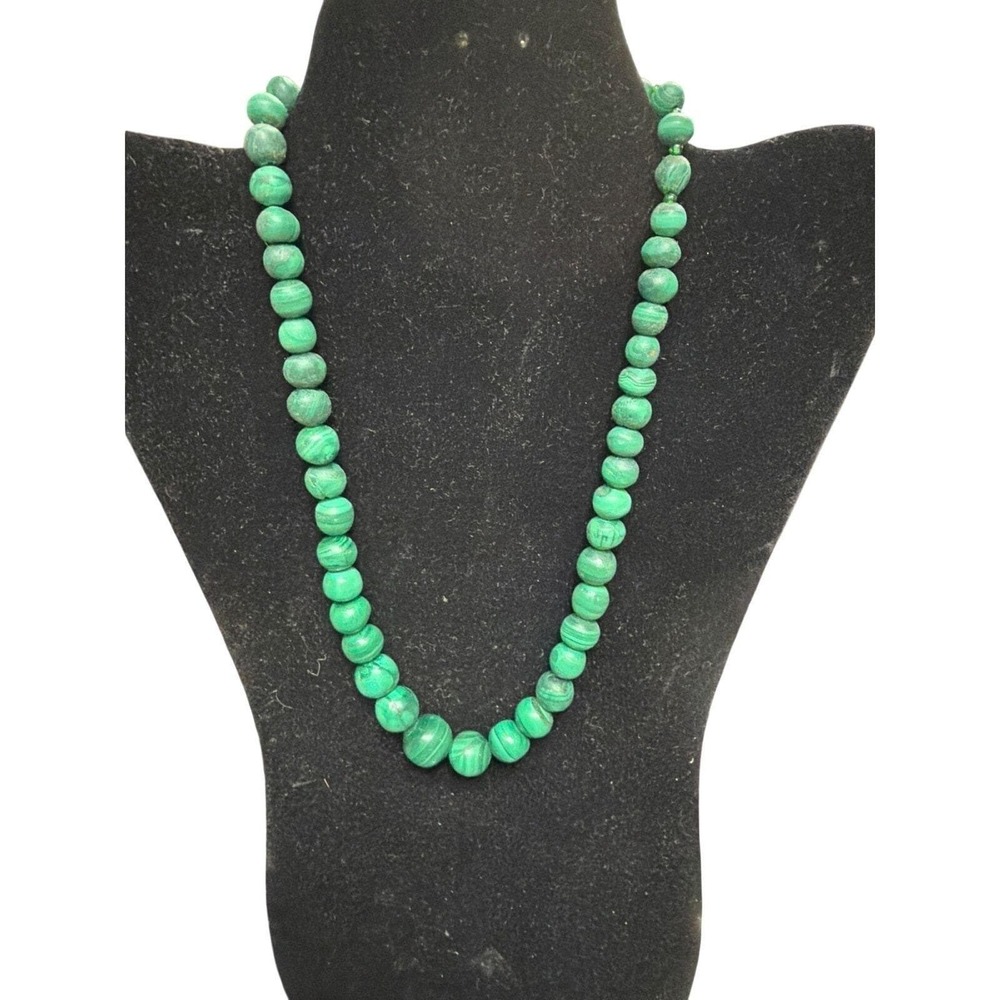 Vintage Genuine Malachite Graduated Bead Necklace Green Banded Gemstone Estate